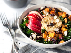 Crispy Crunchy Winter Hummus Bowl With Kale, Sweet Potato, And Apple | Charcoal HK