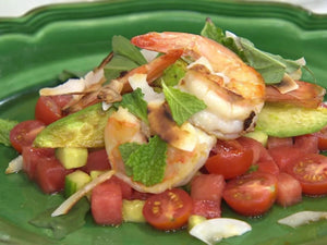 GrilledCoconut Shrimp with Midsummer Tomato-Melon Salad | Charcoal HK 