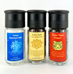 Lotus Gourmet Coarse Salt, Smoked Salt and Tiger Pepper....New! New!