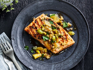 Grilled King Salmon with Meyer Lemon Relish | Lotus Grill Hong Kong