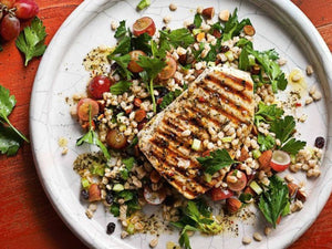 Chargrilled Swordfish With Grape, Almond & Barley Salad |  Charcoal HK