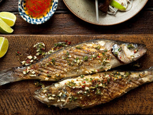 Grilled sea bass with Greek dressing | Lotus Grill
