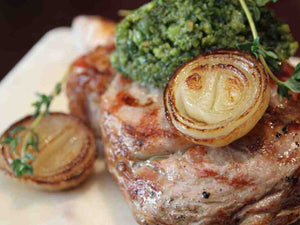 Veal Chop With Pistachio Green Olive Pesto | Lotus Grill Hong Kong