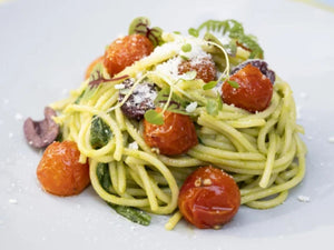 Spaghetti with Arugula Pesto | Lotus Grill