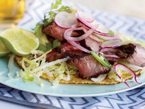 Grilled T-Bone Tostadas with Spicy Radish Salad | Lotus Grill