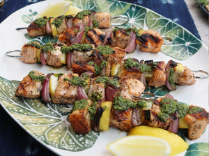 Salmon Kebabs with Herb Sauce | Lotus Grill