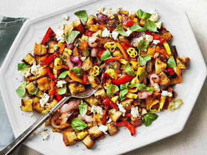 Grilled Pepper and Onion Panzanella with Peperoncini Vinaigrette | Lotus Grill