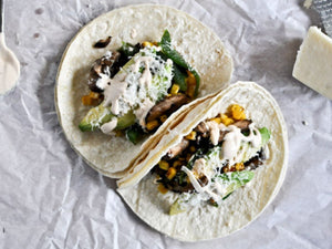 Grilled Corn, Mushroom, Roasted Poblano Tacos With Chipotle Crema | Charcoal HK