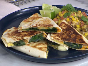 Wilted Green Quesadillas with Roasted Corn and Carrot Esquites | Lotus Grill