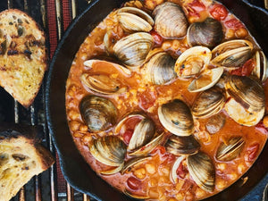 Chile Lime Clams with Tomatoes and Grilled Bread | Lotus Grill