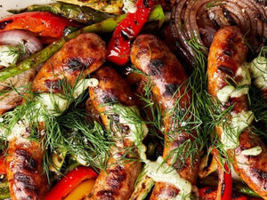 Grilled Sausage and Vegetables with Creamy Dill Dip | Lotus Grill Hong Kong