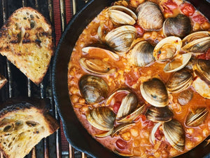 Chile Lime Clams with Tomatoes and Grilled Bread | Maze Grill | Lotus Grill