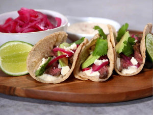 Chipotle-Lime Steak Tacos with Quick Pickled Onions | Charcoal HK