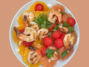 Citrus and Watermelon Salad with Spiced Shrimp | Lotus Grill Hong Kong