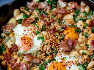Maze Grill | Spicy Egg Breakfast with Smashed Beans and Pancetta | Lotus Grill