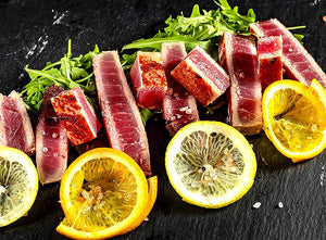 Grilled Tuna with herby butter and lemon